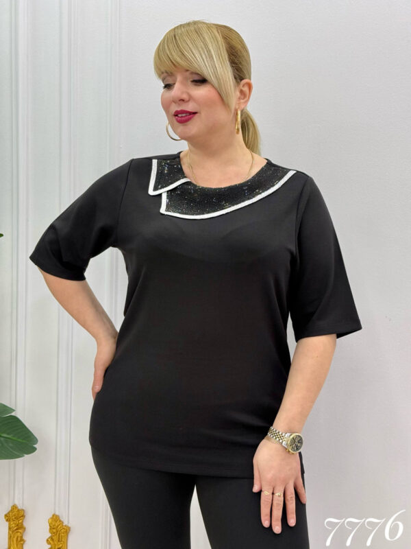 Elegant Red Blouse with Sequin Collar Detail