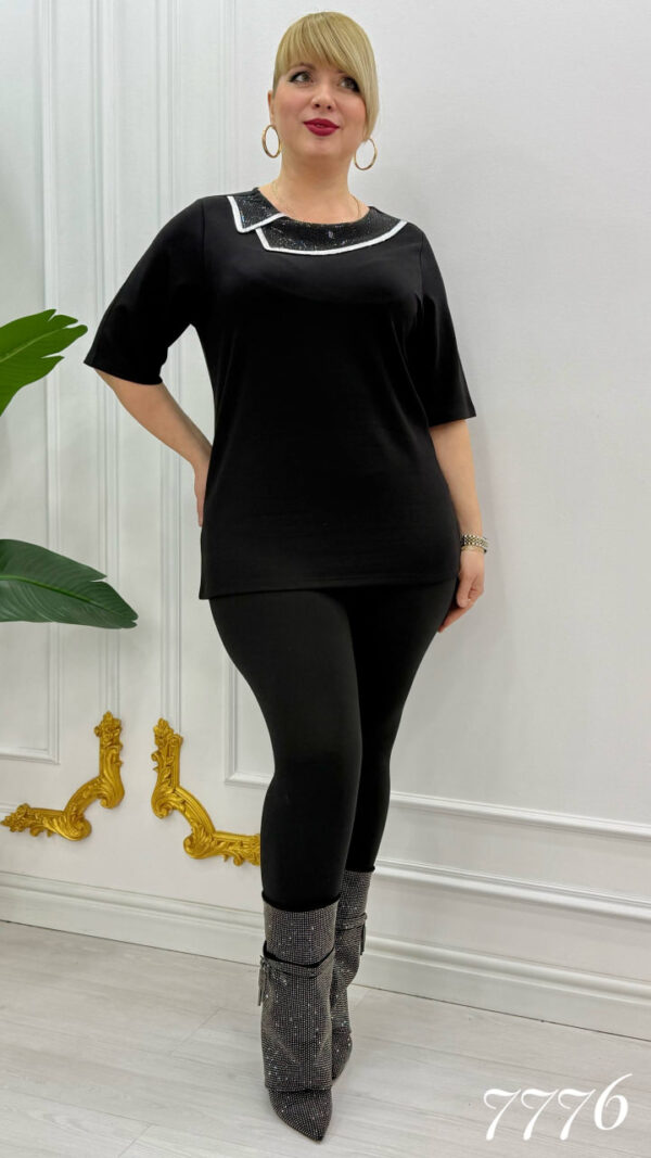 Elegant Red Blouse with Sequin Collar Detail