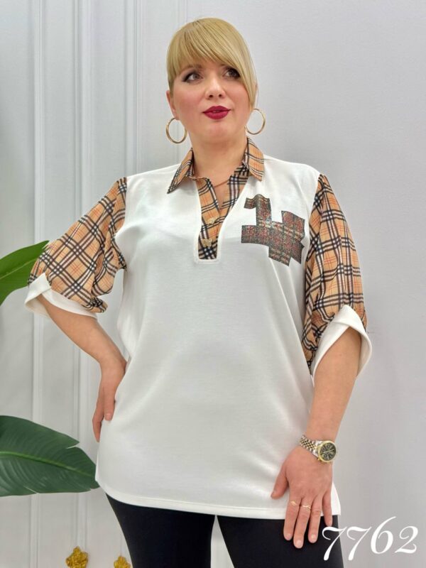 Elegant Plaid Contrast V-Neck Women's Blouse