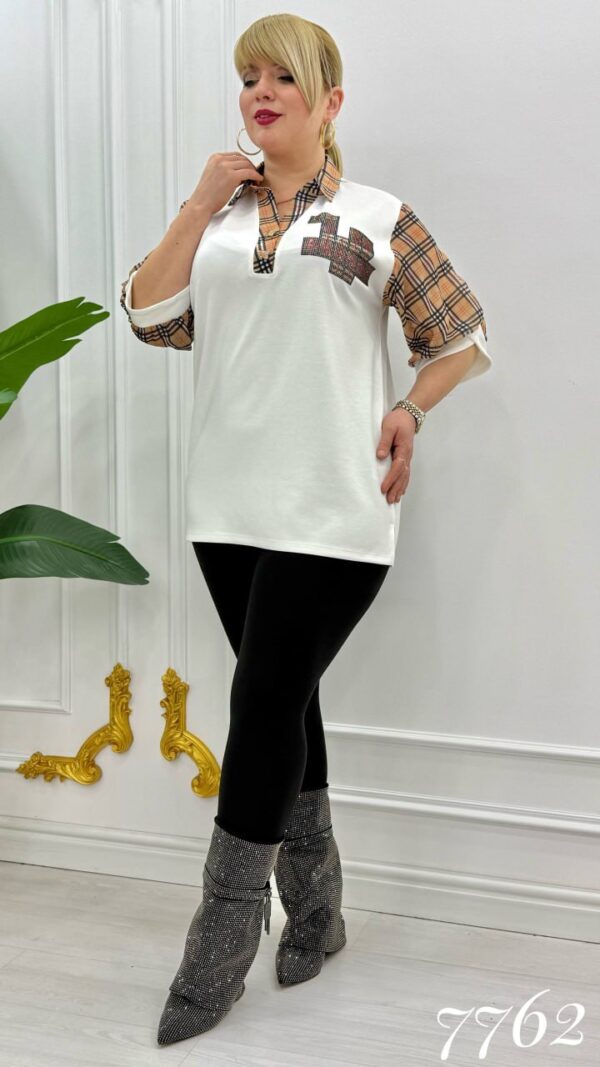 Elegant Plaid Contrast V-Neck Women's Blouse