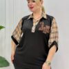 Elegant Plaid Contrast V-Neck Women's Blouse