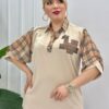 Elegant Plaid Contrast V-Neck Women's Blouse