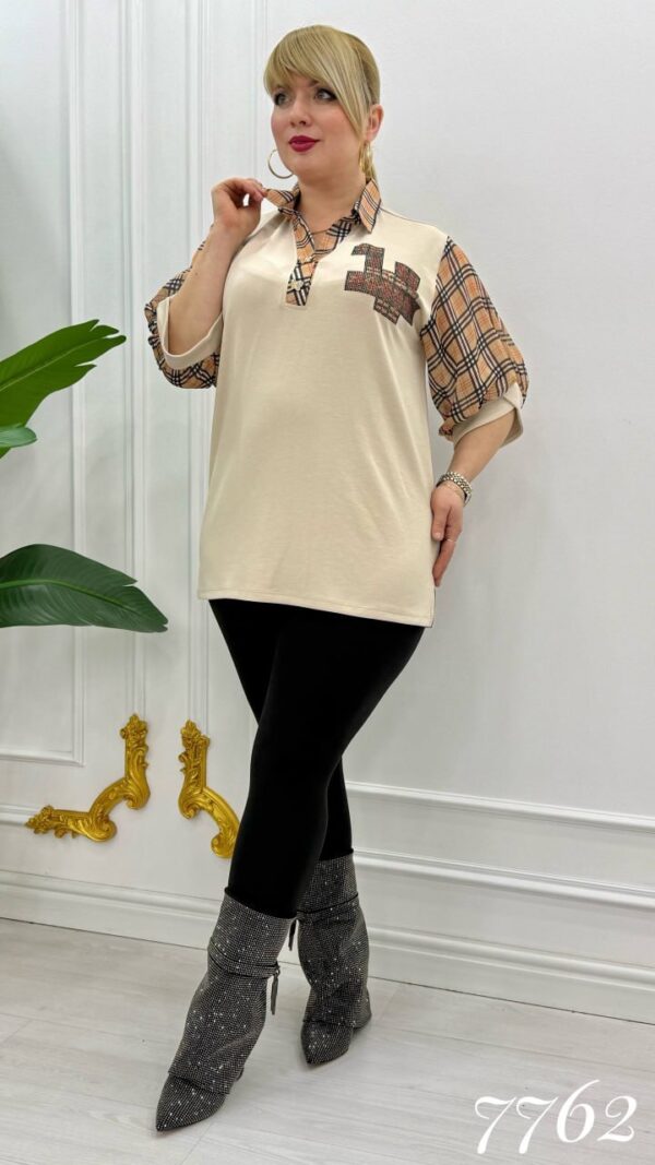 Elegant Plaid Contrast V-Neck Women's Blouse