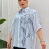 Women's Light Blue Floral Embroidered Wholesale Shirt