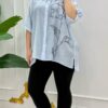 Women's Light Blue Floral Embroidered Wholesale Shirt
