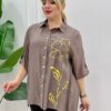 Women's Light Blue Floral Embroidered Wholesale Shirt