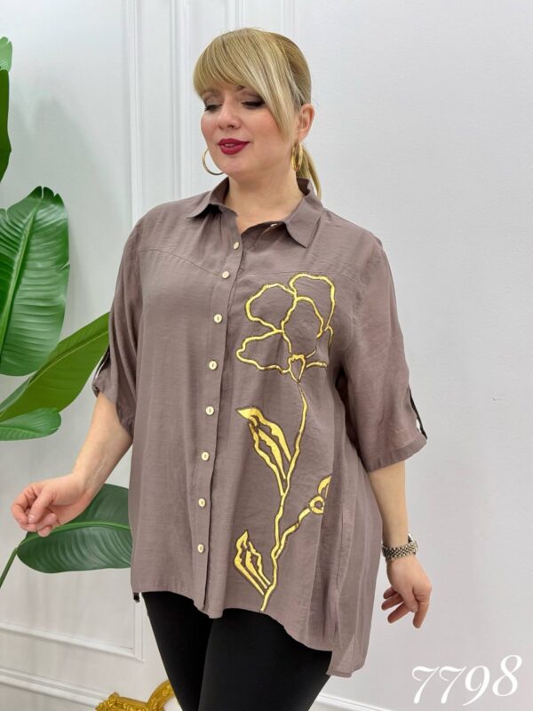 Women's Light Blue Floral Embroidered Wholesale Shirt