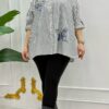 Striped Butterfly Applique Embellished Oversized Shirt