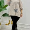 Striped Butterfly Applique Embellished Oversized Shirt