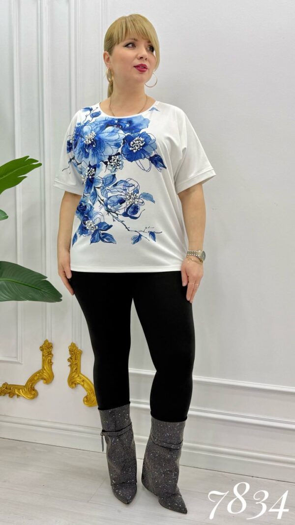 Elegant Floral Print Blouse with Pearl Embellishments