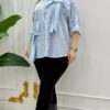 Elegant Striped Button-Down Shirt with Embellished Bows