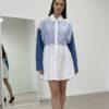 file_2103-1.jpg Women's Striped Patchwork Drawstring Tunic Shirt Dress