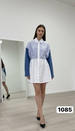 Women's Striped Patchwork Drawstring Tunic Shirt Dress