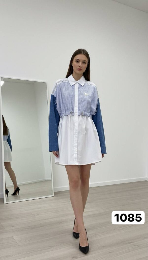 file_2103-1.jpg Women's Striped Patchwork Drawstring Tunic Shirt Dress