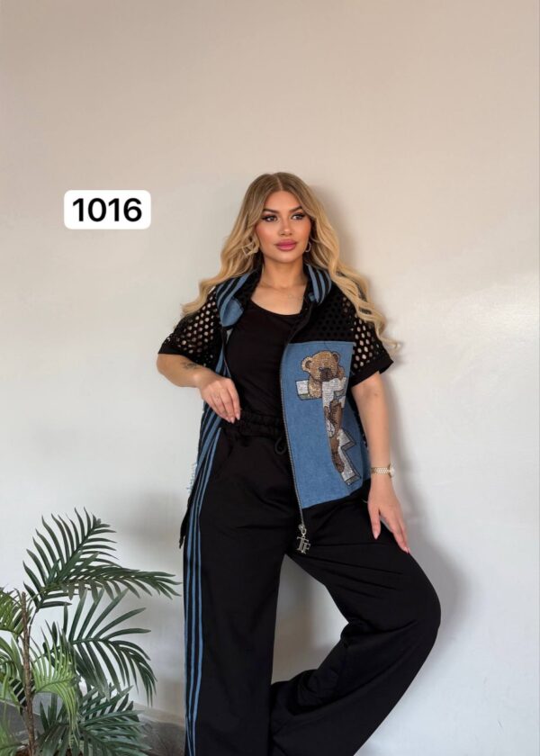 Women's Designer Bear Patchwork Two-Piece Tracksuit Set