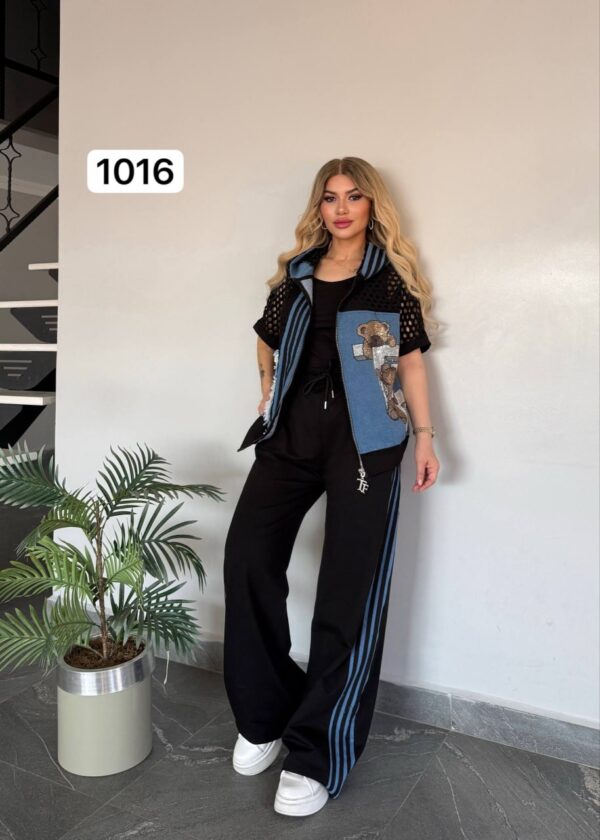 Women's Designer Bear Patchwork Two-Piece Tracksuit Set