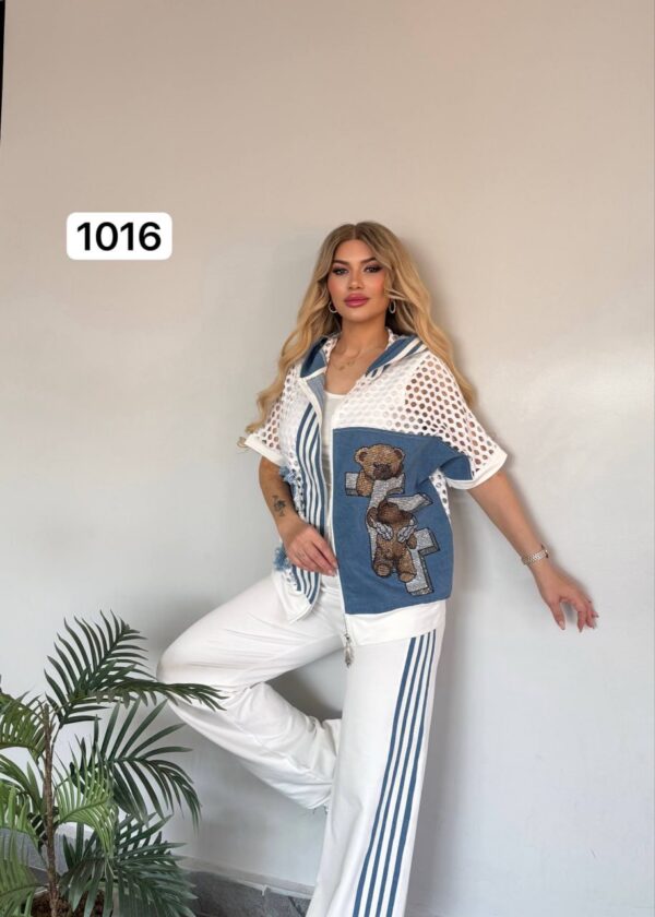 Women's Designer Bear Patchwork Two-Piece Tracksuit Set