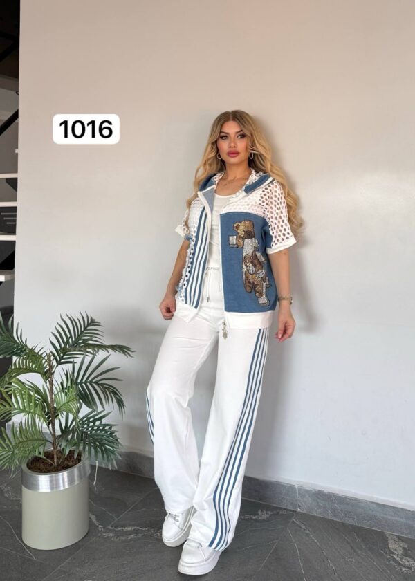 Women's Designer Bear Patchwork Two-Piece Tracksuit Set