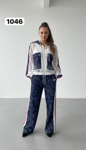 Women's Floral and Lace Three-Piece Tracksuit Set