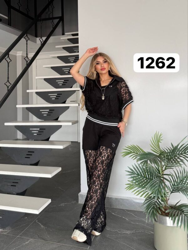 Women's Elegant Lace Two-Piece Polo and Pants Set