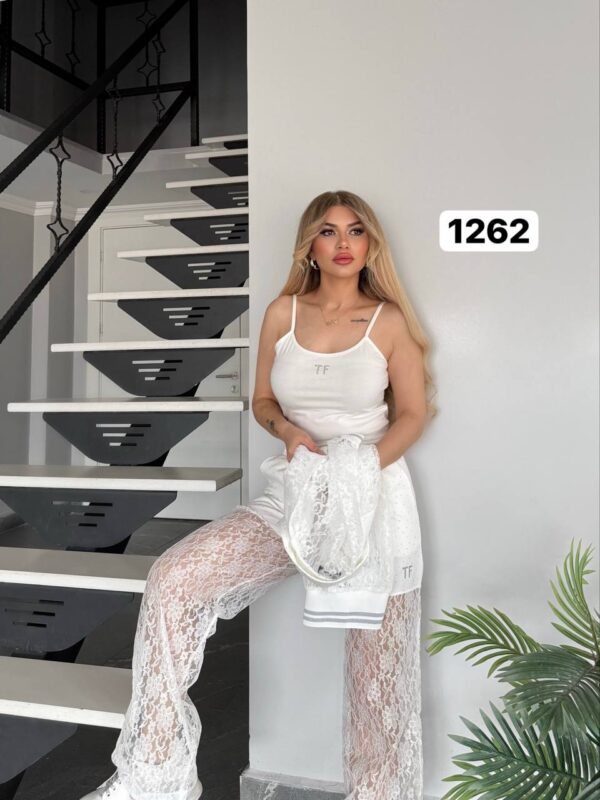 Women's Elegant Lace Two-Piece Polo and Pants Set