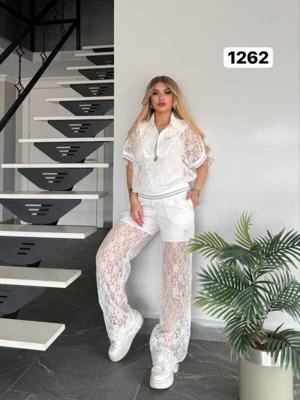 Women's Elegant Lace Two-Piece Polo and Pants Set