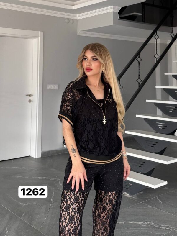 Women's Elegant Lace Two-Piece Polo and Pants Set