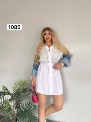 Contrast Rhinestone Embellished Drawstring Hybrid Shirt Jacket