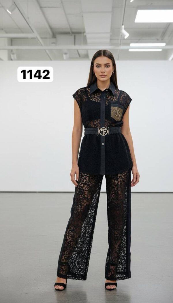 Premium Lace Shirt and Trousers Two-Piece Set