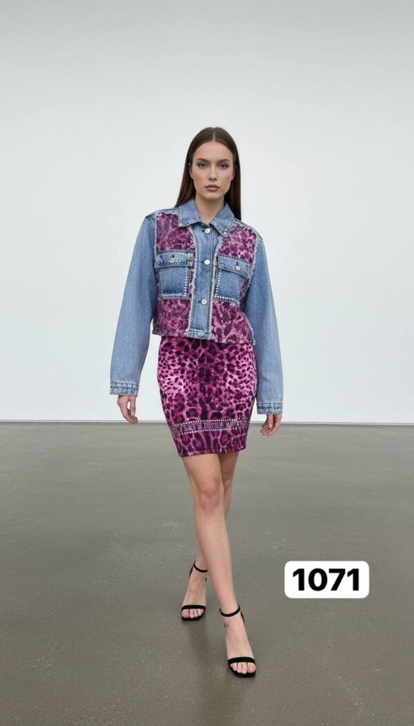 Leopard Print Mini Dress and Denim Jacket Set