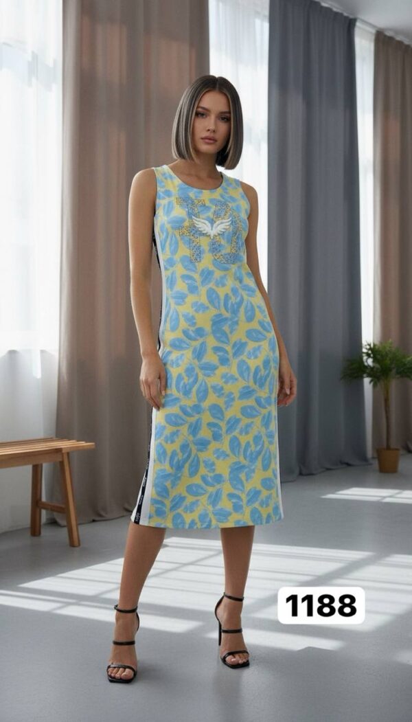 Tropical Leaf Print Sleeveless Midi Sporty Dress