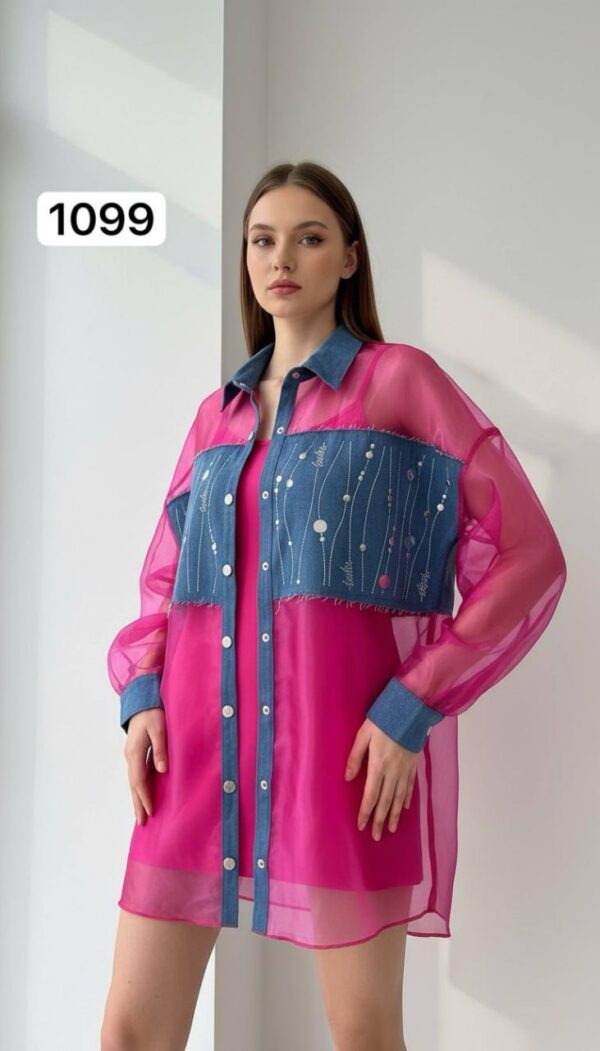 Two-Piece Mini Dress and Sheer Denim Jacket Set