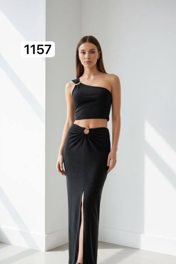 Elegant One-Shoulder Top and Maxi Skirt Set