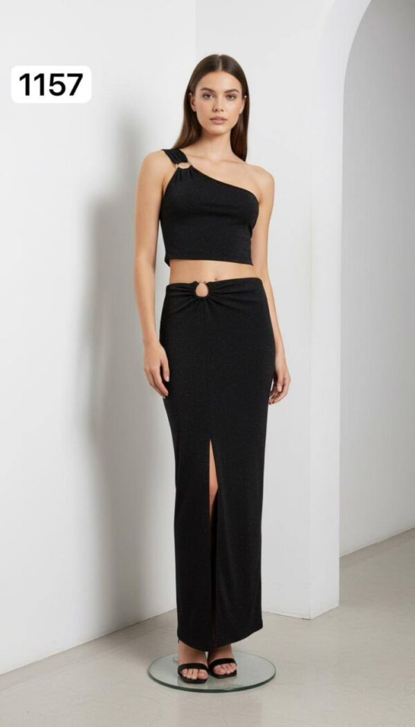 Elegant One-Shoulder Top and Maxi Skirt Set