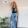 Women's Denim Patchwork Two-Piece Set Crop Top Joggers