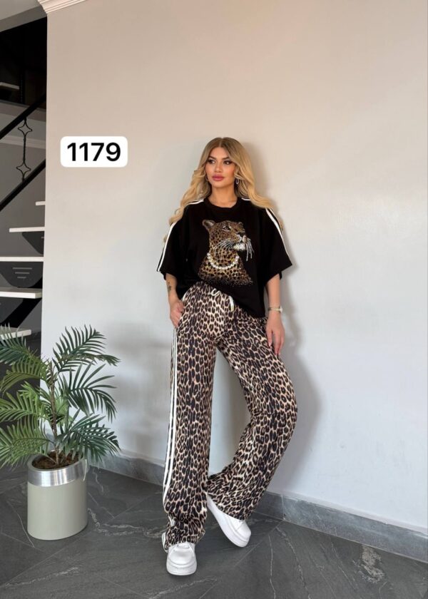 Women's Leopard Graphic Top and Print Pants Set