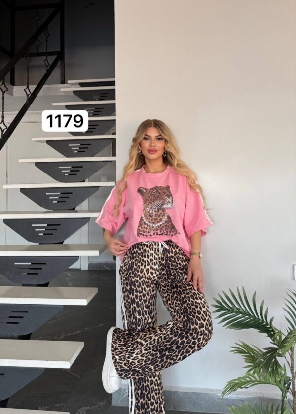 Women's Leopard Graphic Top and Print Pants Set