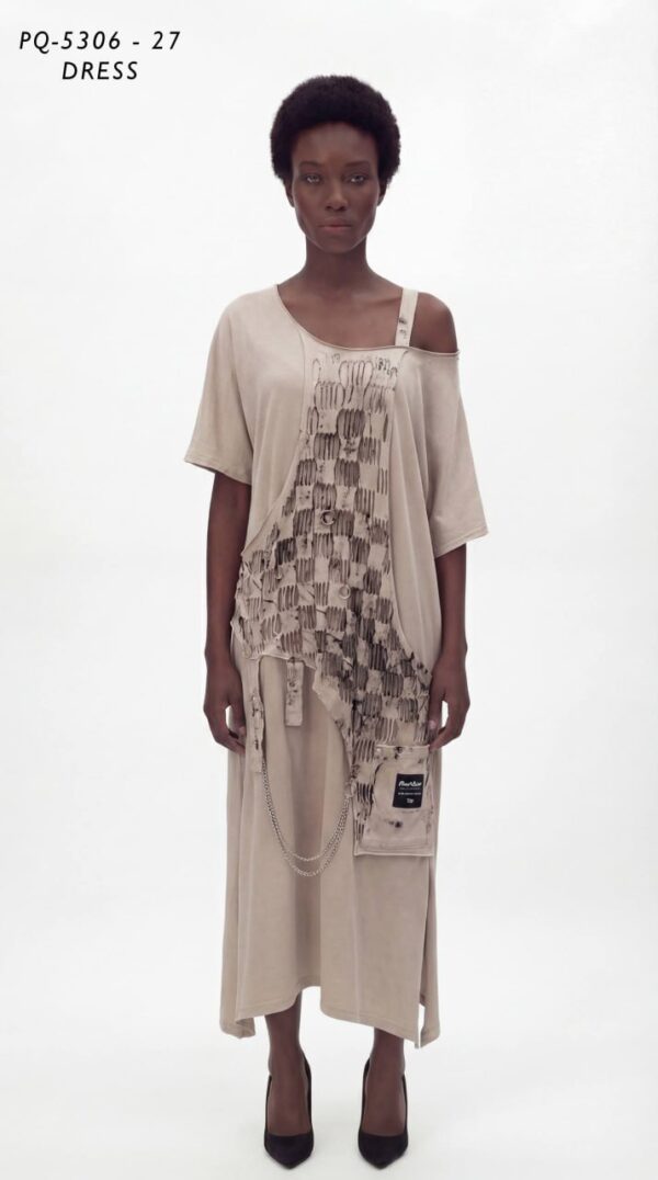 Avant-Garde Asymmetric Black Dress with Chain Detail