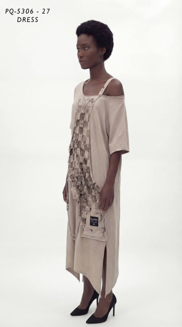 Avant-Garde Asymmetric Black Dress with Chain Detail