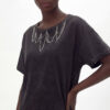 Women's Distressed Washed T-Shirt with Chain Detail