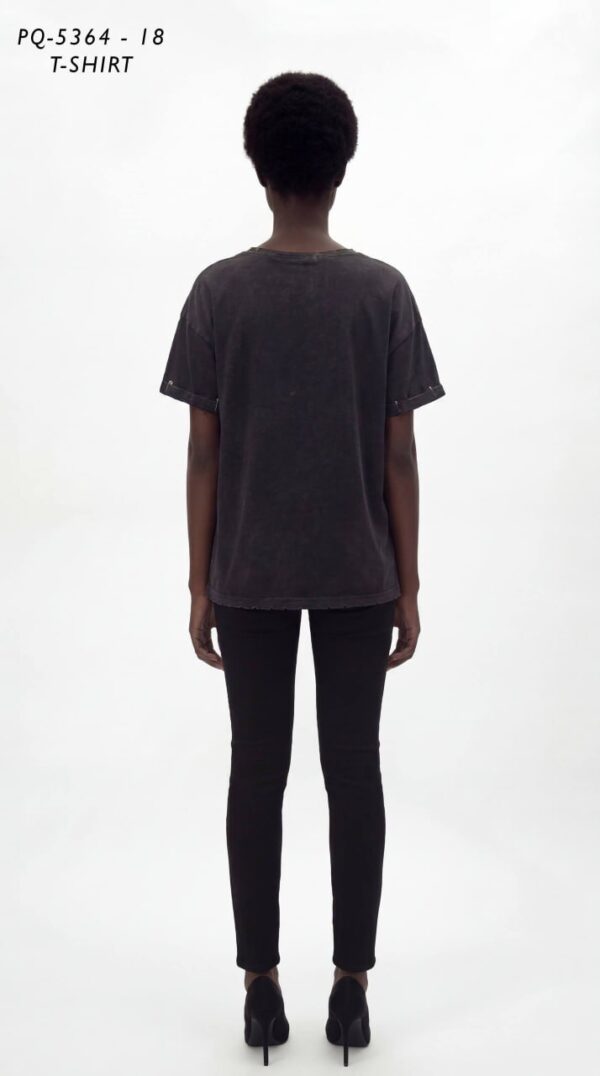 Women's Distressed Washed T-Shirt with Chain Detail