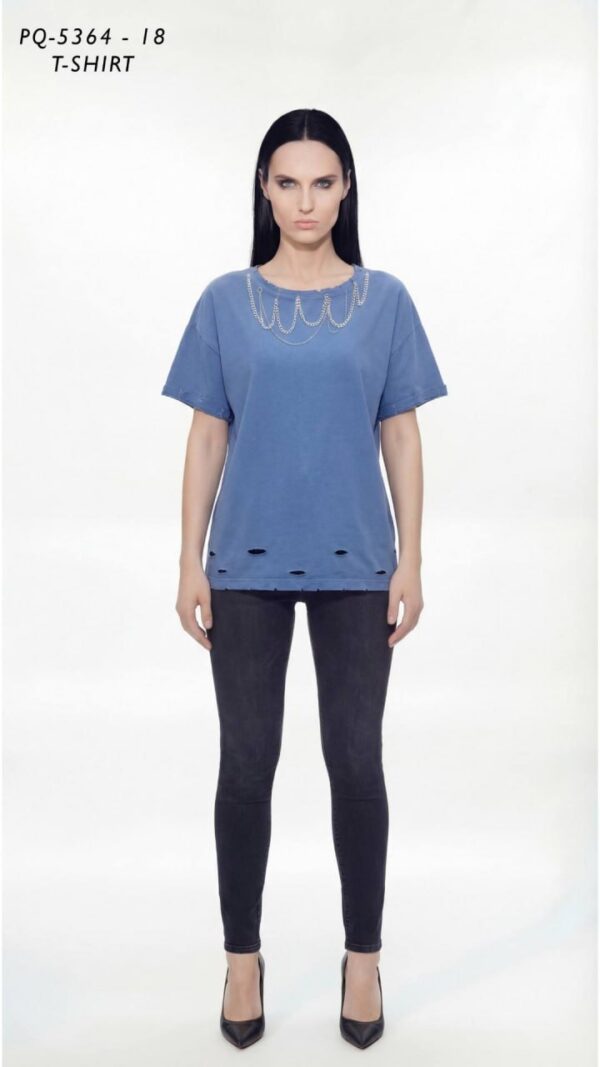 Women's Distressed Washed T-Shirt with Chain Detail