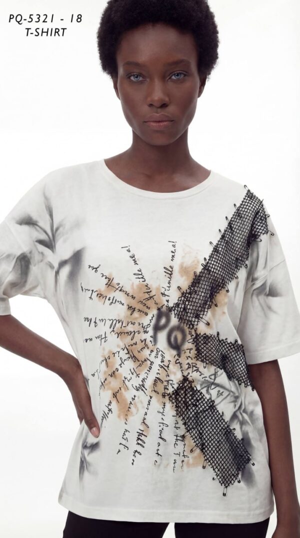 Premium Graphic Oversized T-Shirt with Mesh Detail
