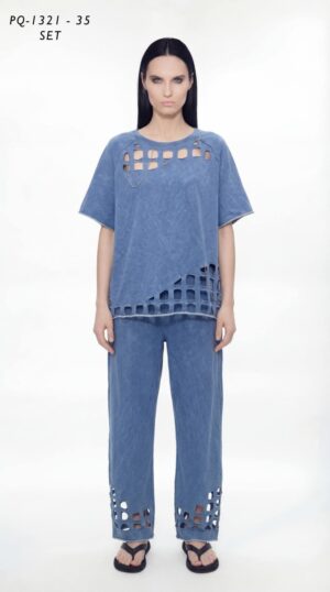 Women's Acid Wash Cutout Two-Piece Set