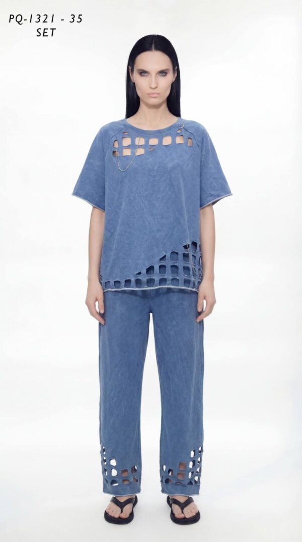 Women's Acid Wash Cutout Two-Piece Set