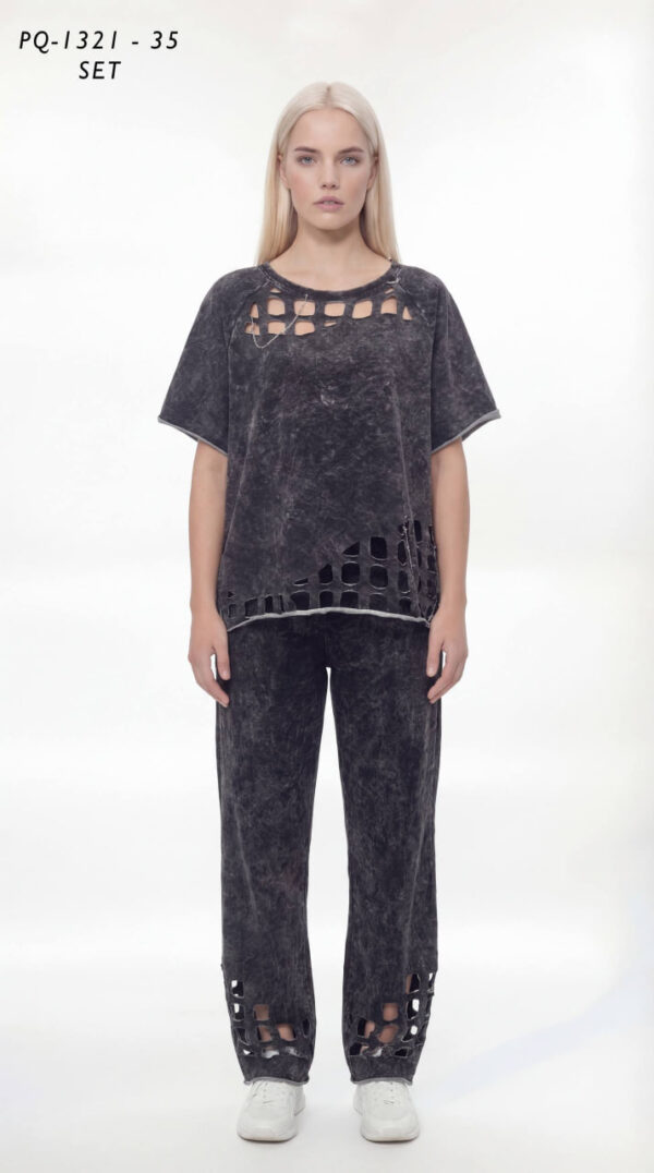 Women's Acid Wash Cutout Two-Piece Set