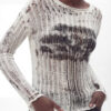 Women's Distressed Long Sleeve Abstract Knit Top