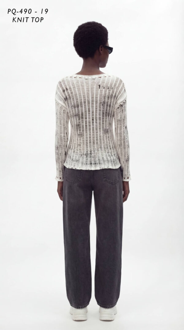 Women's Distressed Long Sleeve Abstract Knit Top