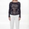 Women's Distressed Long Sleeve Abstract Knit Top