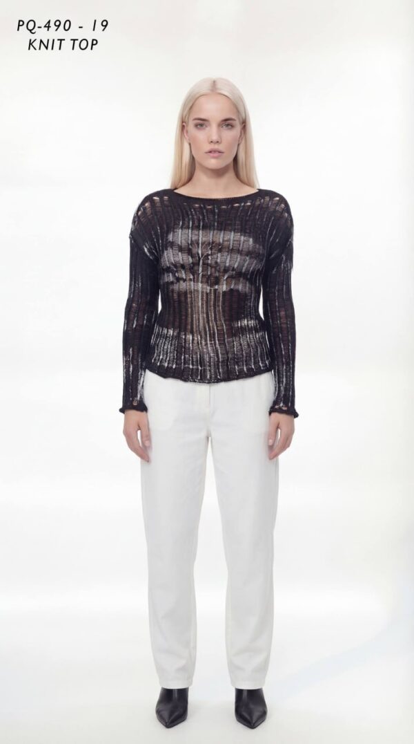 Women's Distressed Long Sleeve Abstract Knit Top